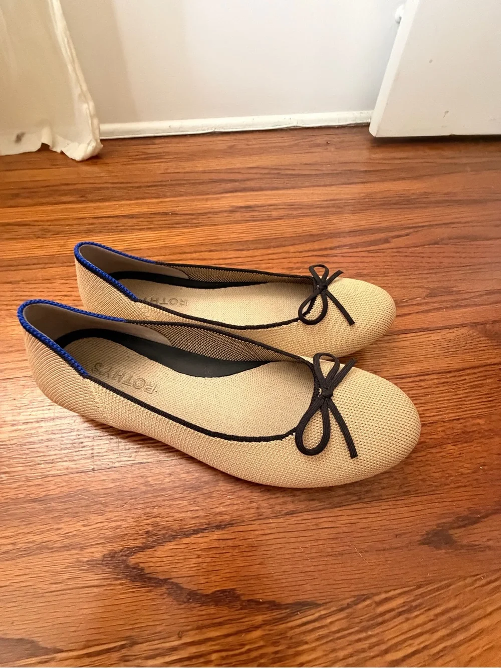 Rothy's Beige Knit Ballet Flats with Black Trim - Picture 2 of 5